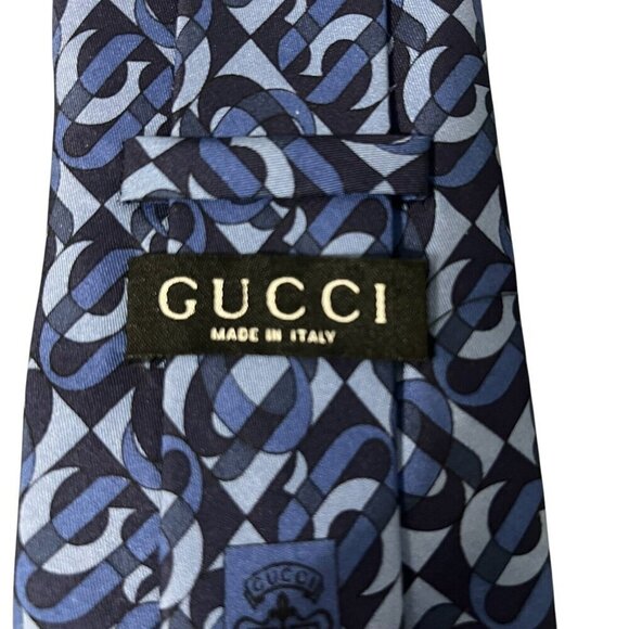 Gucci Silk Tie Blue Geometric Print Made In Italy - Picture 2 of 7